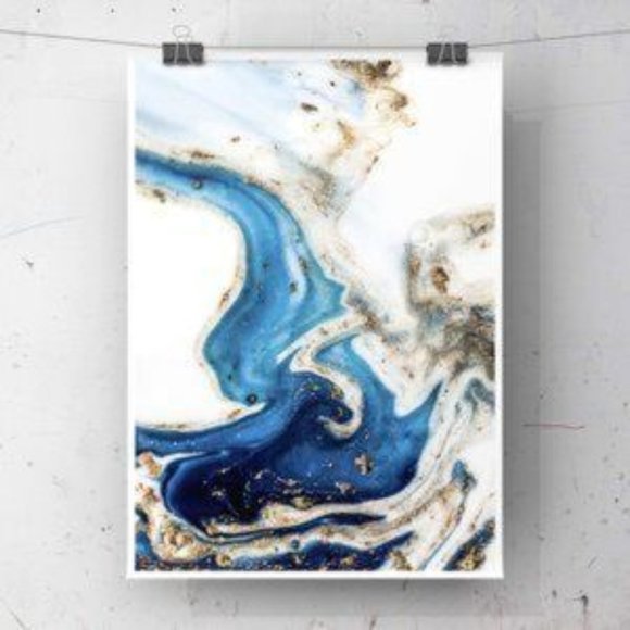 Blue White Contemporary Abstract Art Print - Picture 1 of 2